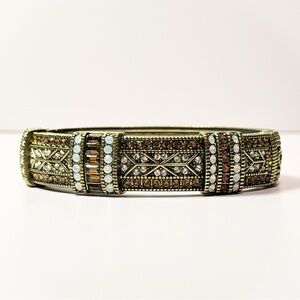 Heidi Daus Art Deco Swarovski Crystal Hinged Bangle Bracelet Bronze Smokey Topaz